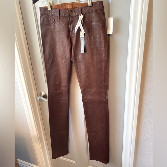 NWT J BRAND Japanese Luxe Twill Brown Pencil Leg Wax Coated Low Rise Jeans SZ 28 - Picture 3 of 9